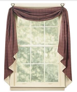 PARK DESIGNS LINED FISHTAIL SWAG STURBRIDGE Wine 145"x25" Single /Double Window
